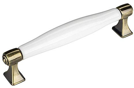 SOTECH Möbelgriff MARIE BA 128 mm Porzellangriff Weiß Altmessingoptik | Küchengriff