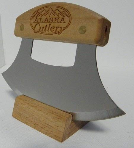 Alaskan Inupiat Style Ulu with Alaska Cutlery Etched Birchwood Handle, 6.25 Inch Blade