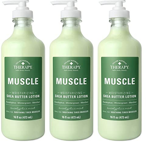 Village Naturals Therapy Muscle Shea Butter Lotion, Eucalyptus Mint Scent, 16 fl oz, Pack of 3