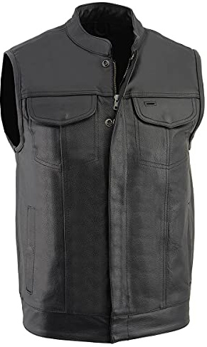 Milwaukee Leather LKM3710 Men's Black Club Style Leather Vest with Open Neck (X-Large)