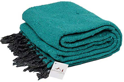 Open Road Goods Handmade Solid Color Yoga Blanket - Thick Mexican Blanket or Throw - Made for Yoga! (Turquoise, Green)