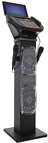 Easy Karaoke Bluetooth Karaoke System with Speaker Pedestal - Professional CDG System with 6 Speakers, LED Disco Lights, 7 Colour TFT Screen + 2 Microphones
