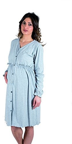 Premamy - Camicia Clinica per Premaman, Modello Aperto Davanti, Cotone bielastico, Pre-Post Parto - Grigio - VII (XXL)
