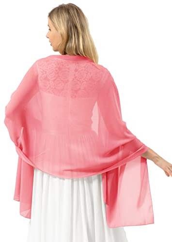 Bridesmay Damen Halstuch Sommer Schal Festliche Stola für Abendkleid Hochzeit Chiffon Silk Scarf Rosa Coral L