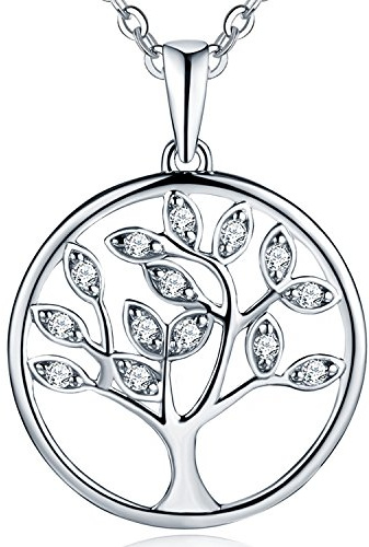 JO WISDOM Collana Albero Della Vita Argento 925 AAA Zirconia Cubica Aprile Birthstone Donna