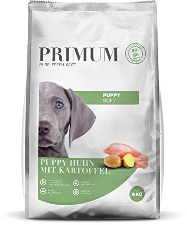 PRIMUM – Soft Puppy | Halbfeuchtes Hundefutter mit frischem Fleisch und Superfoods für heranwachsende Hunde. Getreidefreies Alleinfutter ohne Zusatzstoffe im Beutel | 5kg Huhn mit Kartoffel