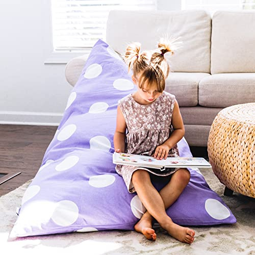 Butterfly Craze Bean Bag Chair Cover - Stuffed Animal Storage Seat - Kids Lounger & Toddler Chair - Washable Canvas & Triangular Bean Bag Cover - Extra Large, Purple Polka Dots, Cotton Canvas