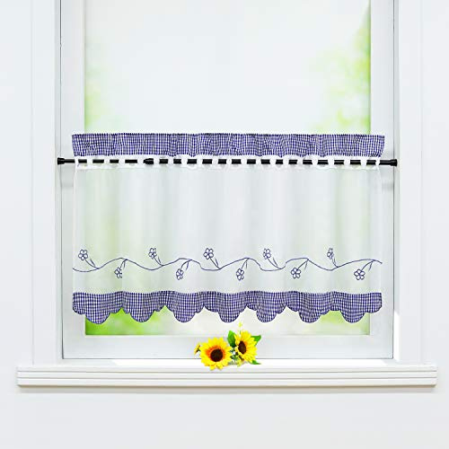 Joyswahl Scheibengardine mit Landhausstil Bistrogardine Stangendurchzug »Helene« Landhaus blickdichte Gardine Stores HxB 30x90cm Blau 1er Pack