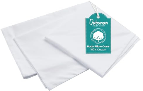 Oubonun 100% Cotton Body Pillowcase - 800 Thread Count/21x54, Moisture Absorbent and Breathable, Premium Hotel Body Pillow Cover for All Seasons, White