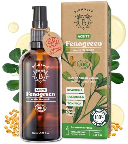 BIONOBLE Olio di Fieno Greco Puro per Seno, Capelli - Bio, Naturale - 100ml | Macerato Senza Odore - Rassoda Glutei e Seno, Nutre i Capelli - Vegan Fenugreek Oil - Bottiglia di Vetro, Pipetta, Pompa