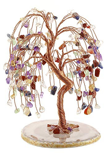 Jovivi Natural 7 Chakra Healing Crystals Quartz Tree Tumbled Gemstone Stones Money Tree, Geode Agate Slices Base Feng Shui Ornaments Home Decoration for Wealth and Luck 5.5-6.3