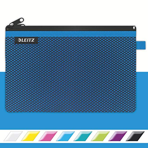 Leitz WOW Mäppchen mit 2 Fächern, Leichtläufiger Reißverschluss, Abwaschbar, Ideal zur Organisation, Größe L, 23 x 15 cm, Blau, 40130036