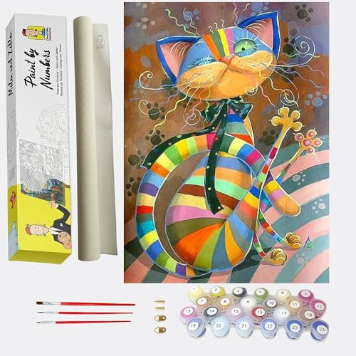 DonElton Malen nach Zahlen für Erwachsene, Tiere – 40 x 50 cm, Malsets mit Pinseln, Acrylfarben und Leinen-Leinwand, rahmenlos – kreatives Geschenk (Katze)