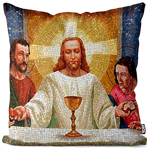 VOID Abendmahl Jesus Kissenbezug 40x40 Kissenhülle Polyester Zierkissen Couchkissen Ostern Osterdeko Deko, Kissen Größe:40 x 40 cm