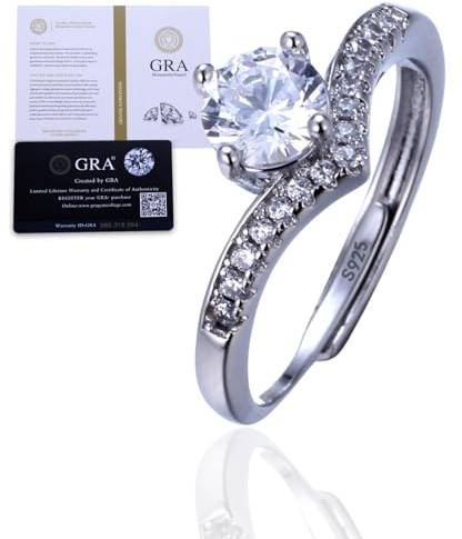 HALUKAKAH Anello in Argento Sterling per Donna con Pietra di Moissanite da 1 Carato e Certificato,Gioiello Elegante per Fidanzamenti,Celebrazioni,Compleanni,Taglia Regolabile - Principessa Corona