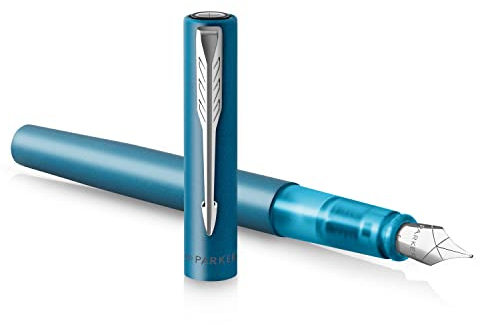 Parker Vector XL Füller | Blaugrüne Metallic-Lackierung auf Messing | Füllfederhalter mit feiner Feder und blauer Nachfülltinte | Geschenkbox