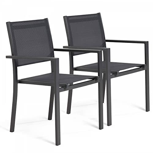 Oviala Lot de 2 fauteuils de Jardin Aluminium et textilène Gris