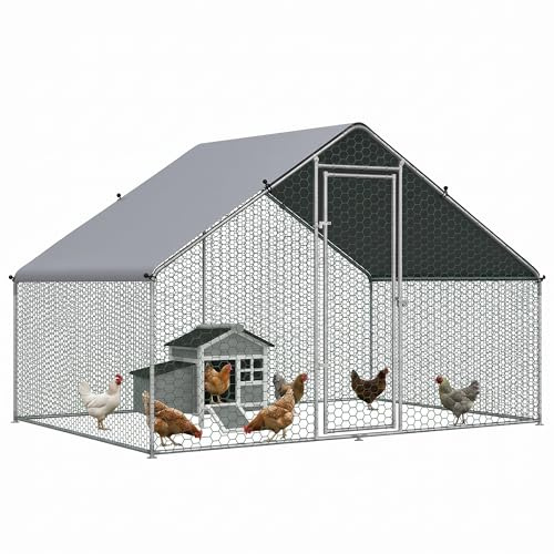 PawHut Enkapslos hönshus utomhus fågelkennel 6 m² - wire park dim. 3L x 2 l x 2 H m - täckt utrymme - galvaniserat stål