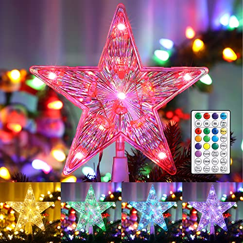 PhilzOps Stella per Coppa dell'Albero di Natale, 11 LED RGB Ornamento natalizio a pile interne stelle superiori di albero avec Minuterie per Natale casa festival festa regalo giardino