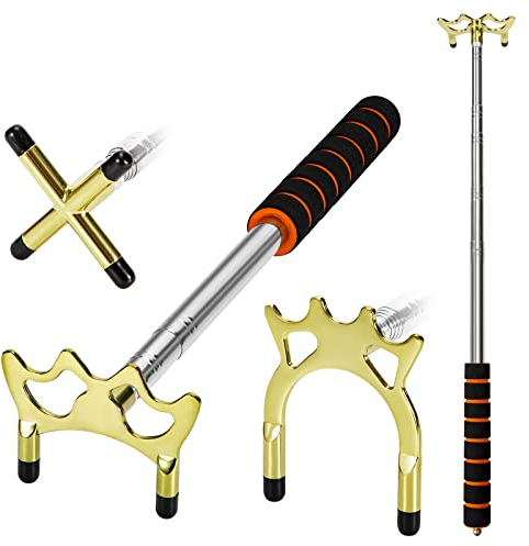 Newellsail Billard Queue Stick Einziehbar Mit 3 Stück Abnehmbarem Messing Brücken Kopf Halter Zubehör für Snooker, Spiel, Wettkampf (Golden)