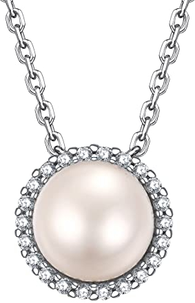 ChicSilver Perlen Kette für Damen, 925 Sterling Silber Süßwasserperlen Halskette,Eleganter Zirkonia Schmuck,Trendiger Modeschmuck mit Geschenkbox für Muttertag Valentinstag Geburtstag