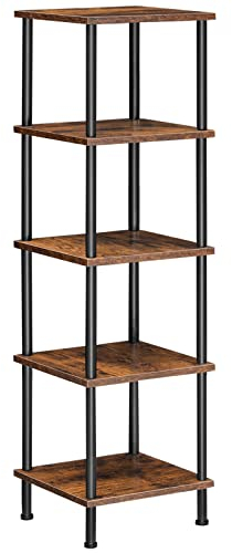 HOOBRO Regal, Bücherregal mit 5 Ebenen, schmales Eckregal, Standregal, Industrial Regal, Lagerregal, Büroregal, offene Ablagen für Wohnzimmer, Schlafzimmer, Balkon, Küche, Vintagebraun EBF50CJ01