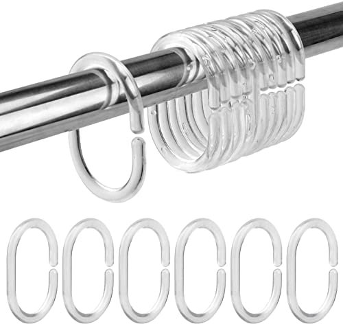 Shower Curtain Rings Hooks 36pcs Curtain Hanging Rings, Plastic C-Shaped Shower Curtain Hook for Bathroom Shower Window Rod,Loop Clips Bath Drape Replacement Curtain Pole C-Rings (Transparent)