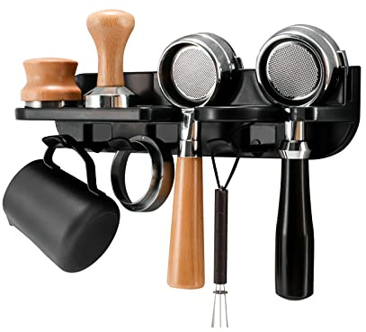 Espresso Tamper Holder Station Laelr Wall Mounted Coffee Station Organizer Coffee Distributor & Tamper 54mm/2.1'' Portafilter Storage Wall Shelf Espresso Accessories Organizer Rack for Bar Home Office