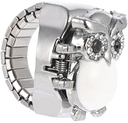 UKCOCO Vintage Eulen Design Ringuhr Mit Elastischem Band Damen Kleine Fingeruhr Schmuck Und Praktische Uhr Ornament Für Alltag Und Geschenk