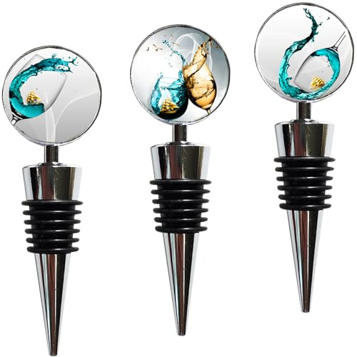 Lockban Wine Bottle Stoppers, Set of 3 Stainless Steel Wine Stoppers with Decorative Art Glass, Wine and Beverage Bottle Corks for Gifts, Bar, Wedding, Holiday Party (Green)
