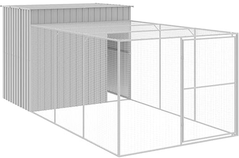 vidaXL Hundkoja med gård ljusgrå 214x457x181 cm galvaniserat stål, hundhus, hund koja, utomhuskennel, hund hus, hund kojor, utomhuskennlar, hundgård
