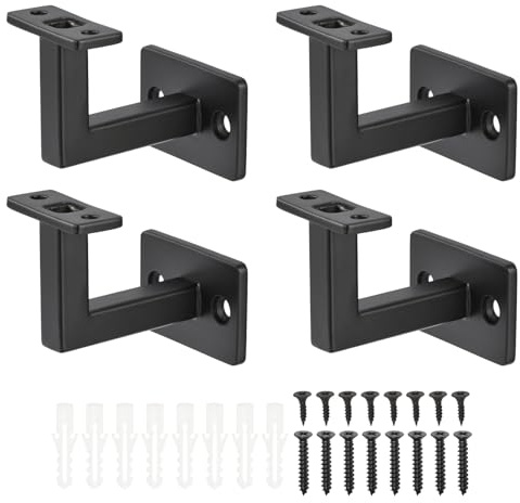 uxcell Soportes de pasamanos giratorios fijos negros Soportes cuadrados ajustables para escalera (4 piezas)