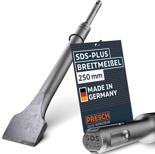 Presch SDS-Plus Wide Chisel - Extremely Robust, Durable 40mm Wide Cutting Edge - for All Demolition Work (250mm Length) - Rotary Hammer Chisel Made of high-Performance Steel for Powerful Strikes