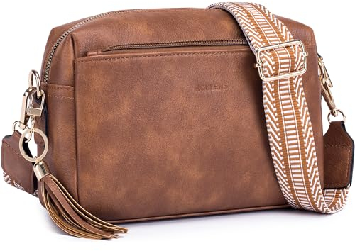 Roulens Damen Handy Umhängetasche,Veganem Leder Crossbody Schultertasche,Breiter Riemen Abendtasche mit drei Reißverschlussfächern Handtaschemit mit Kartenschlitz Verstellbar Abnehmbar Schultergurt
