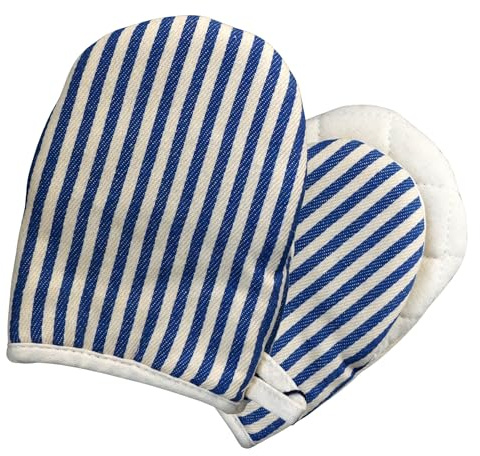 AMRAMI Ofenhandschuhe hitzebeständig, Topfhandschuhe Set aus Baumwolle zum Kochen und Backen, 2 Backofenhandschuhe, waschbar (Gestreift Blau/Weiß)