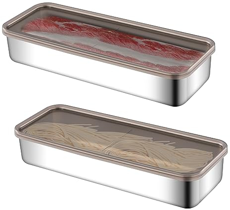 TOWEBOORY 2 Stück Aufschnittbox Fresh, Aufschnittdose Kühlschrank Organizer mit Deckel Käsedose 304 Edelstahl, luftdicht, Geschirrspüler, Gemüse, Frischhaltedosen für Fleisch, Käse (26,5x10x4,6cm)