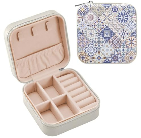 FRODOTGV Azulejos portugueses españoles italianos portátiles mini joyero de viaje mini organizador cajas de soporte pulseras pendientes collares almacenamiento niñas regalos personalizados collar