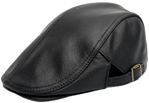 SOYNIA Barett Baskenmützen Für Herren Berets Mütze Herren-Schirmmütze Cowskin Leder Berets Hut Für Männliche Enten Schnabel Mütze Xl57-58Cm Schwarz