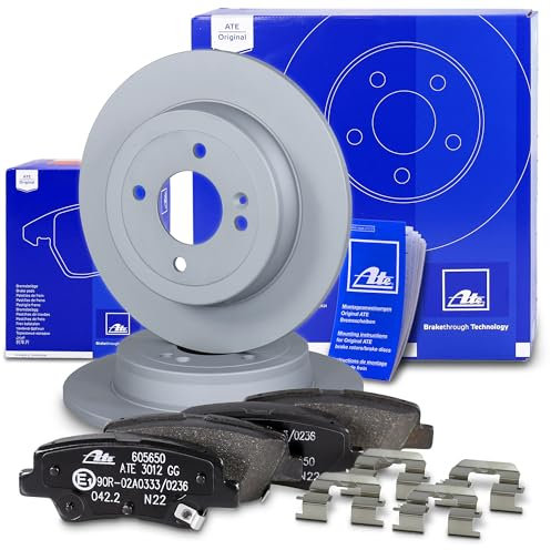 ATE Bremsenset Hinterachse inkl. Bremsscheiben hinten Ø 262 mm voll und Bremsbeläge hinten Kompatibel mit HYUNDAI ACCENT, BAYON, SOLARIS, KIA RIO, STONIC