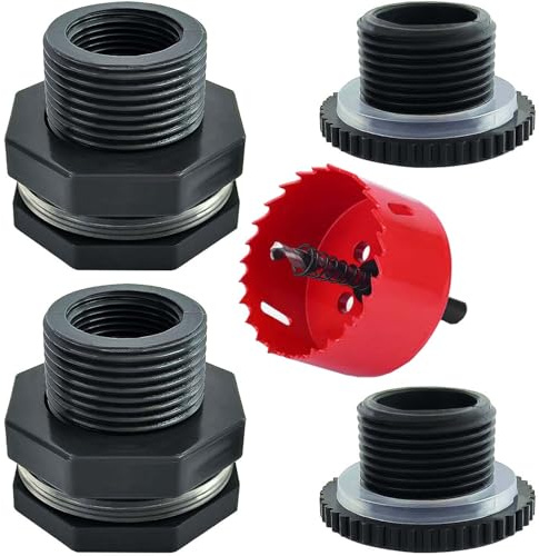 YSIL 2 PCS Rain Barrel Bulkhead Fitting Kit 1/2 Inch with Plugs & Hole Saw Tool,Water Tank Connector Pipe Fitting Kit for Water Tanks Rain Barrels Aquariums Pools