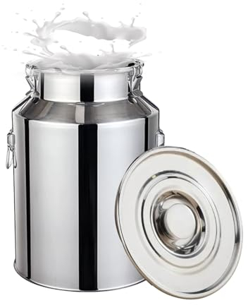 TOOYITR Edelstahl Milchkanne Versiegelter Eimer mit Deckel Milchkannen Schwerlast Milchkanister mit DREI Verschlussclips und Silikondichtung,7L