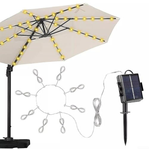 Luci solari per ombrellone, 8 modalità di illuminazione, luci per ombrellone da patio, con 104 LED, luci solari impermeabili per tende da campeggio e patio (colore nero)