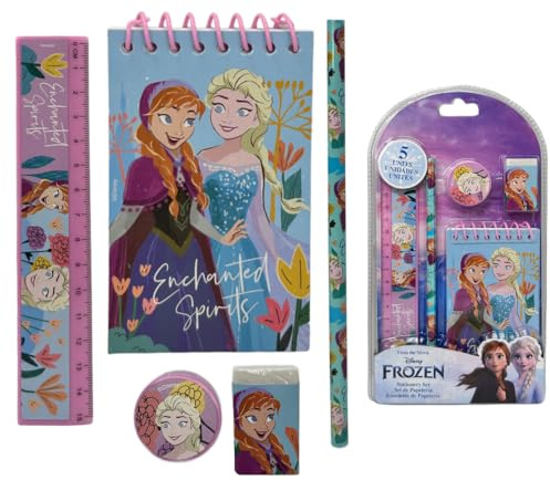 CARTOON Set med skrivpapper från Disney Marvel 5 delar anteckningsblock pennor tillbehör present (Frozen (1))