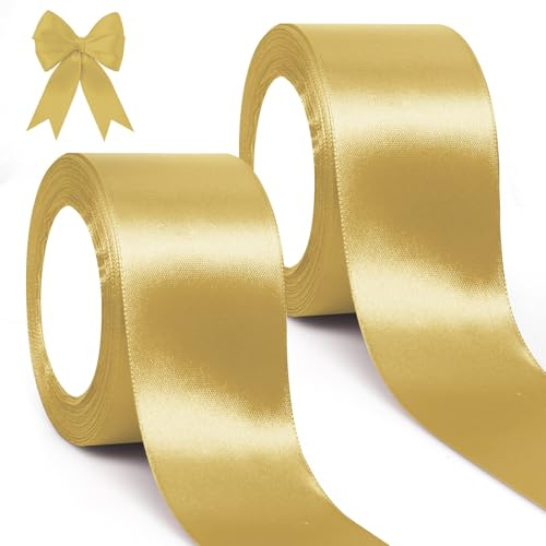 GXFCING Nastro Oro 50mm x 46 Metri, Nastro Regalo per Confezioni Regalo, Cucito, Artigianato, Matrimoni, Natale, Decorazioni per Feste (23 m/rotolo)