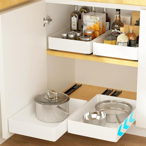 HASA zone 2-Pack Ausziehbare Schublade küche, 2 Größen von Ausziehbarer Schrank organizer, Teleskop Schublade mit Nano-Klebefolie, für Küche, Speisekammer und Bad, Weiß