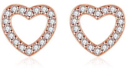 Estrellique Orecchini a perno in argento sterling 925, con zircone, piccoli orecchini a perno a forma di cuore, a forma di stella, ipoallergenici, per dormire, 8 mm, argento/oro rosa/oro, Zirconia
