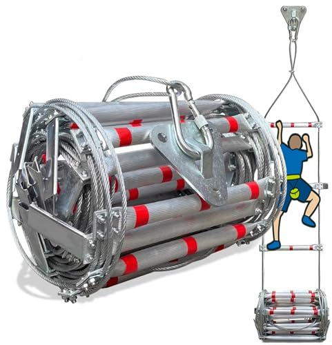 Feuerleiter Strickleiter Rettungsleiter Notfall-Leiter Balkon Fenster 3m 5m 10m 15m 20m Fluchtleiter aus Aluminiumlegierung - Zusammenklappbar Tragbare, Schnelle Rettung(20m)