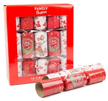 Robin and Wreath Party Crackers for Classic Christmas Family | Luxury 10” x 12” Birthday Party Crackers