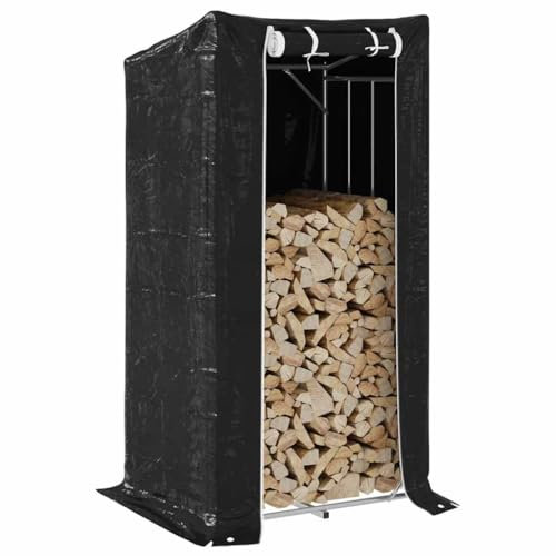 Rantry Porte-bois avec housse anti-pluie 100 x 80 x 200 cm, porte-bûches d'intérieur, porte-bûches de chauffage, porte bois pour cheminée, bois d'intérieur, empilable poêle en bois