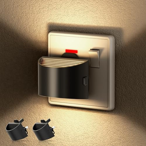 JandCase Night Light Plug in Wall 2 Pack with Dusk to Dawn Sensor, 3000K Warm White, 3 Adjustable Brightness Levels, Auto On/Off, LED Plug in Night Light for Hallway, Stairs, Bedroom